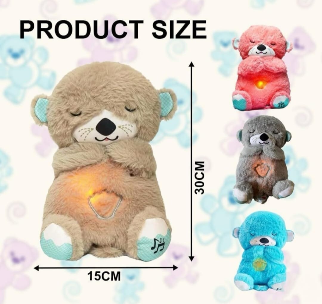 Hanadin Breathing Teddy Otter Glowing Music for Baby Sensory Sleep Lights Rhythmic Simulation Plush for Babies Kids Soothing Sound and Décor Item Specialy for Valentine Gift (Multi) - Image 2
