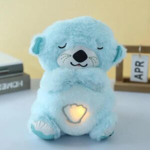 Hanadin Breathing Teddy Otter Glowing Music for Baby Sensory Sleep Lights Rhythmic Simulation Plush for Babies Kids Soothing Sound and Décor Item Specialy for Valentine Gift (Multi)